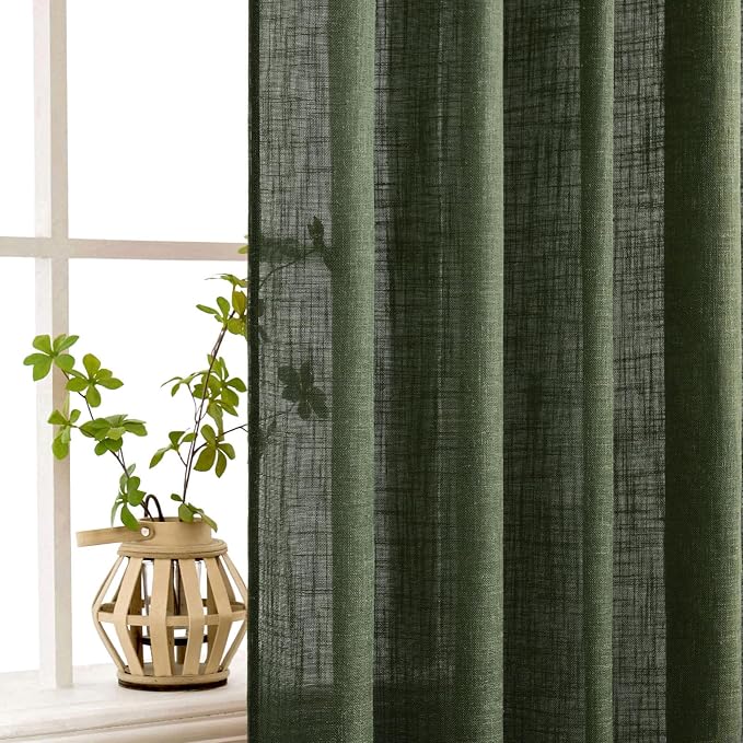MIULEE Olive Green Linen Curtains 52x102 Inch Length 2 Panels - Image 5