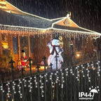 QITONG White Icicle Lights for Outside, 33ft 400 LED Christmas Lights Plug in, Connectable Clear Wire String Lights Indoor with 8 Modes