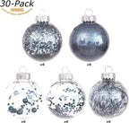 Sea Team Shatterproof Clear Plastic Christmas Ball Ornaments Decorative Xmas Balls Baubles Set with Stuffed Delicate Decorations (60mm/2.36 inch 30-Pack, Stone Blue)