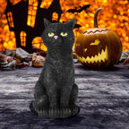 Black Cat Figurine with Glow-in-The-Dark Eyes - 7.3" Spooky Resin Halloween Decorations Halloween Decor Outdoor/Indoor (Black Cat)