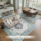 RELEANY Washable Area Rug, Large 9'x12', Teal Green/White/Navy | Non-Slip - Image 4