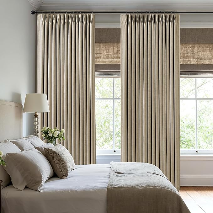 AUSSPVOCT Pinch Pleated 102 Inch Linen Curtains 100% Blackout - Image 4