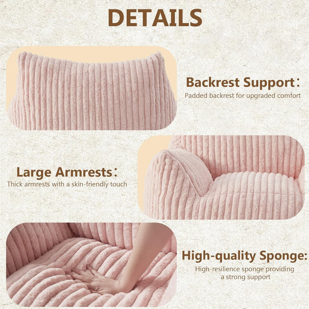 Giant Bean Bag Chairs for Adults Teens, Large Bean Bag Sofa Chairs with Filling Comfy Fuzzy BeanBag Chair with Armrests for Bedroom Living Room Reading