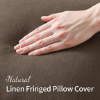 MIULEE Linen Fringe Decorative Fall Pillow Covers Chocolate Brown 20x20 | Set - Image 2