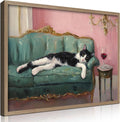 Wooden Framed Black And White Cat Wall Art Modern Style Canvas Print Lazy Persian Cat Poster Picture Decoration Painting Gallery Style Artwork Suitable For Living Room Bedroom Decoration 16x24 Inch