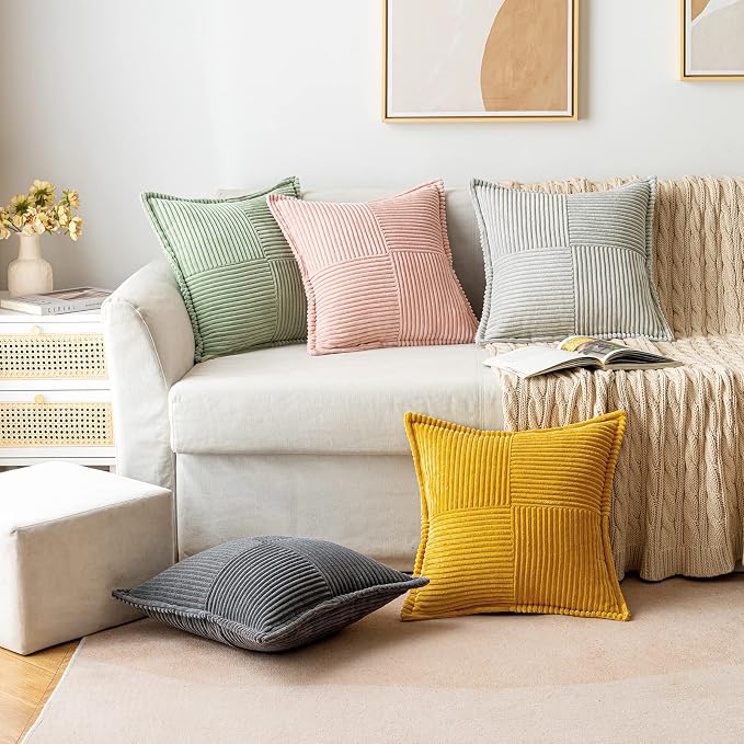 MIULEE Light Grey Corduroy Decorative Euro Sham Pillow Covers 24x24 Inch - Image 5