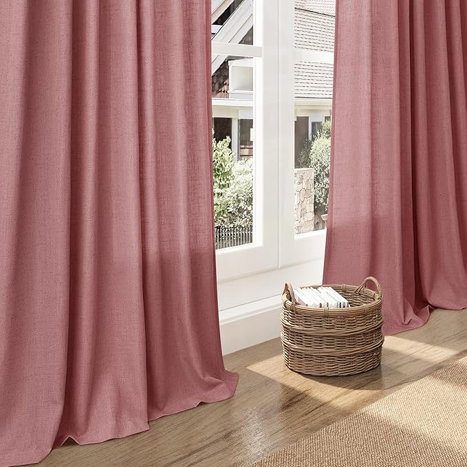 Canyon Rose Linen Curtains for Living Room 63 Inches Long 2 Panel Set Light - Image 6