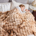 NEWCOSPLAY Faux Fur Twin Blanket Tie-dye Beige Luxury Fluffy Thick Warm Bubble Blanket for Couch Sofa Bed 700GSM (Tie-dye Beige, Twin(60"x80"))