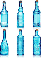 Assorted Blue Glass Bottles with Corks, 6 Pack, 2.5in X 9in, 16oz