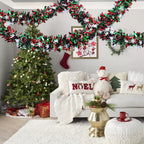 50 Feet Green Red Christmas Metallic Tinsel Twist Hanging Garland with Snowflake for Home Mantle Xmas Tree Staircase Railing New Year Holiday Party Indoor Outdoor Decorations
