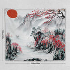 Cherry Blossoms Tapestry,Japanese Red Landscape Asian Watercolor Abstract Art Tapestry, Asian Japanese Wall Tapestry, Nature Landscape Tapestries for Bedroom Living Room Decor 60"x50"