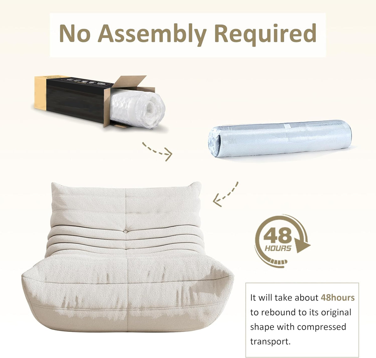 Bean Bag Chair, Oversized Bean Bag Chair for living Room, Fireside Chair for adults with Memory Foam Filled, Big Accent Sofa Lounge Floor Sofa for Gaming, Reading, Relax, No Assembly Required. (Beige)