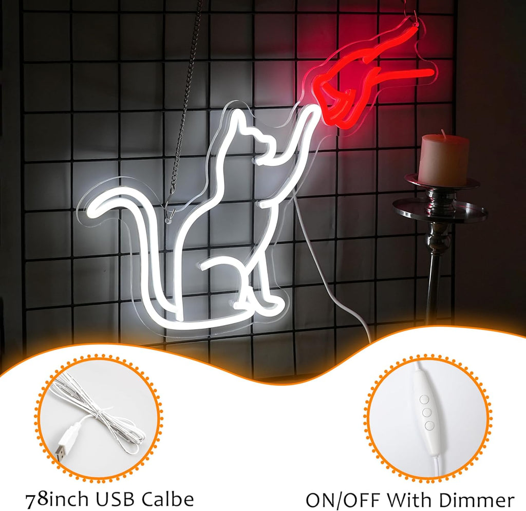 LISIGNVE Cat Handshake Neon Sign Human Beings and Animals Neon Light for Wall USB Light Up Sign Cat Led Sign for Pet Shop Bedroom School Museum Zoo (16.5”*12.6”)
