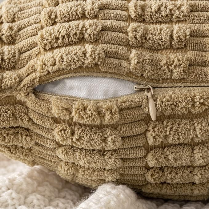 MIULEE Corduroy Decorative Throw Pillow Covers 20x20 Khaki Pack of 2 | Soft - Image 3