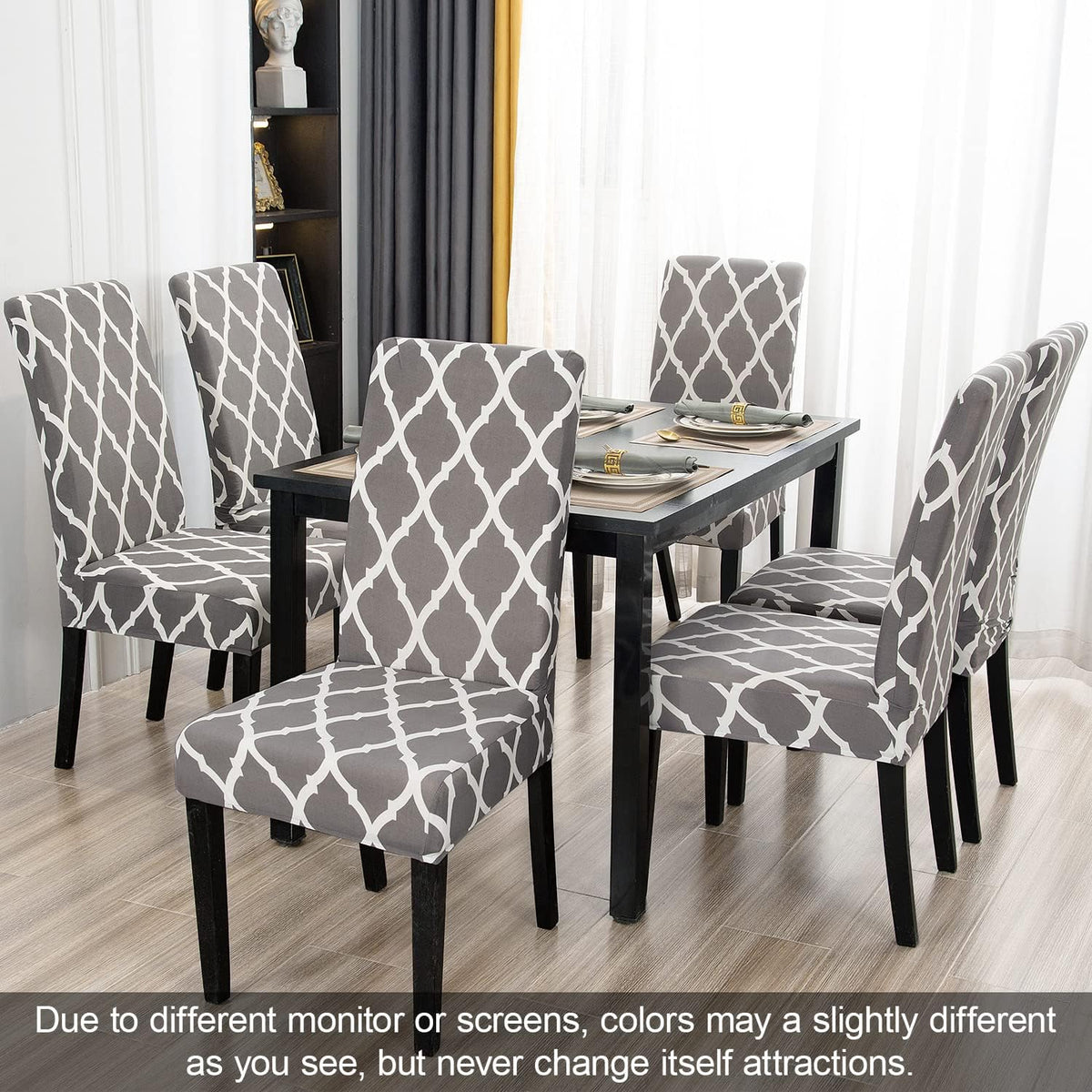 JQinHome Dining Chair Covers Set of 4, High Stretch Removable Washable Parsons Chair Slipcover for Home Party Hotel Wedding Ceremony (Grey White)