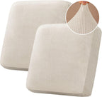 H.VERSAILTEX Velvet Stretch Couch Cushion Cover Plush Cushion Slipcover for Chair Loveseat Sofa Cushion Furniture Protector Seat Cushion Sofa Cover (2 Piece Large Sofa Cushion Covers, Ivory Striped)