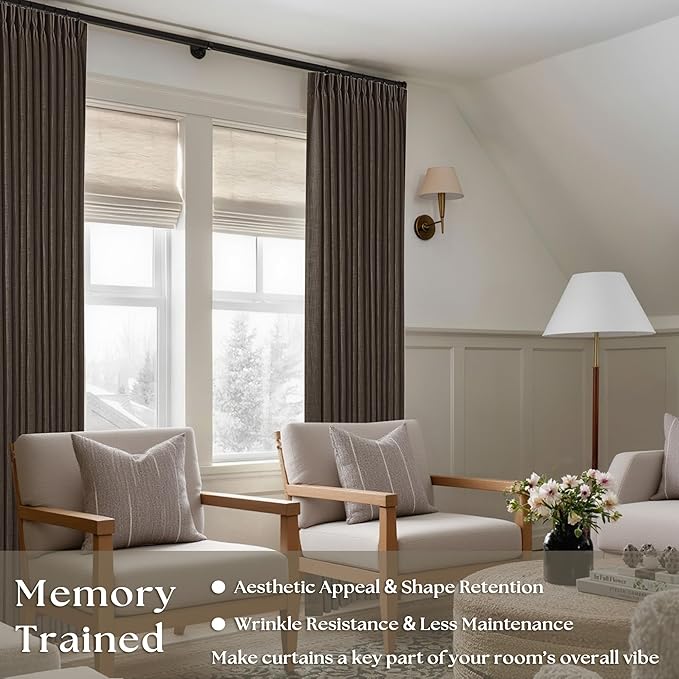 Dark Chocolate 102 Inch Pinch Pleated Semi Sheer Linen Curtains 2 Panels | - Image 2