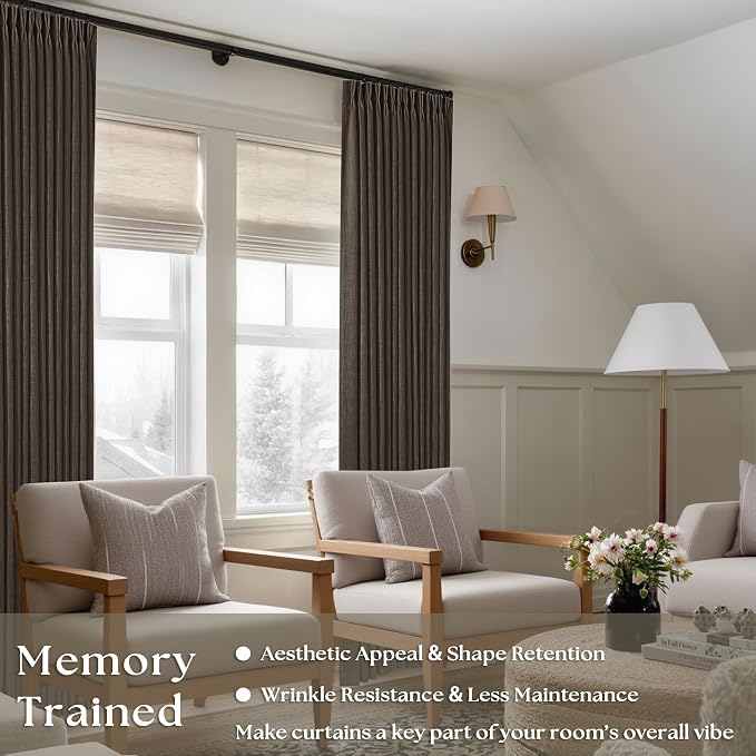 Dark Chocolate 80 Inch Pinch Pleated Semi Sheer Linen Curtains 2 Panels | - Image 2