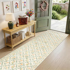 PLHXFR 3x10 Washable Runner Rug：Floral Indoor Kitchen Carpet Beige Multi | - Image 2