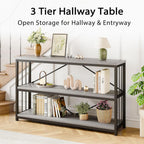 LVB Farmhouse Entryway Table, Metal Wood Console Table for Hallway, Industrial Rustic Sofa Table with 3-Tier Storage Shelf, Modern Entry Table for Foyer Front Home Living Room, Light Grey Oak, 47 inch