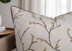 VAGMINE Embroidered Pussy Willow Throw Pillow Cover - 20x20 Inches Square - 100% Linen Natural Throw Pillowcase - Elegant Neutral Floral Design - Minimalist Rustic Home Accent for Sofa, Bed, Lounge