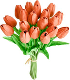 Mandy's Artificial Tulips 20 Stems Terracotta PU Faux Flowers for Wedding Home Decor 13.5 Inch