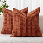 MIULEE Fall Euro Sham Corduroy Decorative Throw Pillow Covers 22x22 Rust | by MIULEE