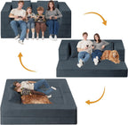 Folding Bean Bag Chair for Adults,3-in-1 Bean Bag Couch Faux Fur Floor Sofa Large Beanbag Convertible Bean Bag Sofa Bed with Pillow in Bedroom,Living Room,Apartment(Queen,Dark Grey)