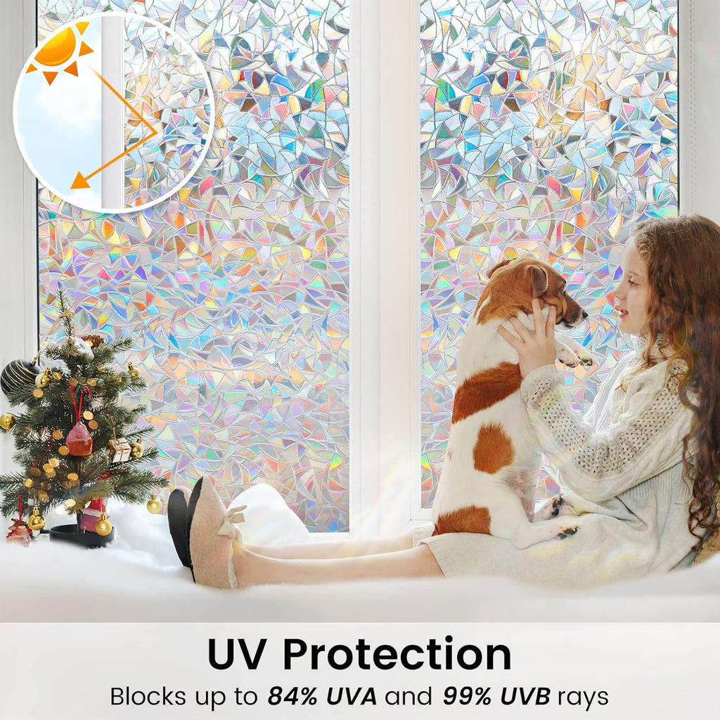 DOWELL Window Privacy Film, Rainbow Window Film, Decorative Stained Glass Clings, Static Cling Door Sticker, Non-Adhesive 3D Decals for Home UV Protection, 23.6 x 78.7 inches