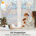 DOWELL Window Privacy Film, Rainbow Window Film, Decorative Stained Glass Clings, Static Cling Door Sticker, Non-Adhesive 3D Decals for Home UV Protection, 35.4 x 157.5 inches