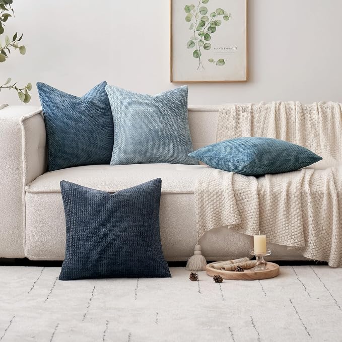 MIULEE Decorative Chenille Euro Pillow Covers Blue Series 22x22 Pack of 4 | - Image 5