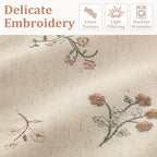 Floral Embroidered Light Filtering Curtains 84 Inch 2 Panels | Linen Blend - Image 3