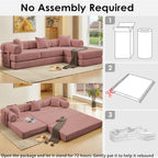 107" Oversized Convertible Sleeper Sofa Bed, Corduroy L Shape Sectional Couch, Folding Sofa Bed with Side Pocket, Modern Cloud Floor Mattress Couch, Modular Sofa for Living Room, Pink