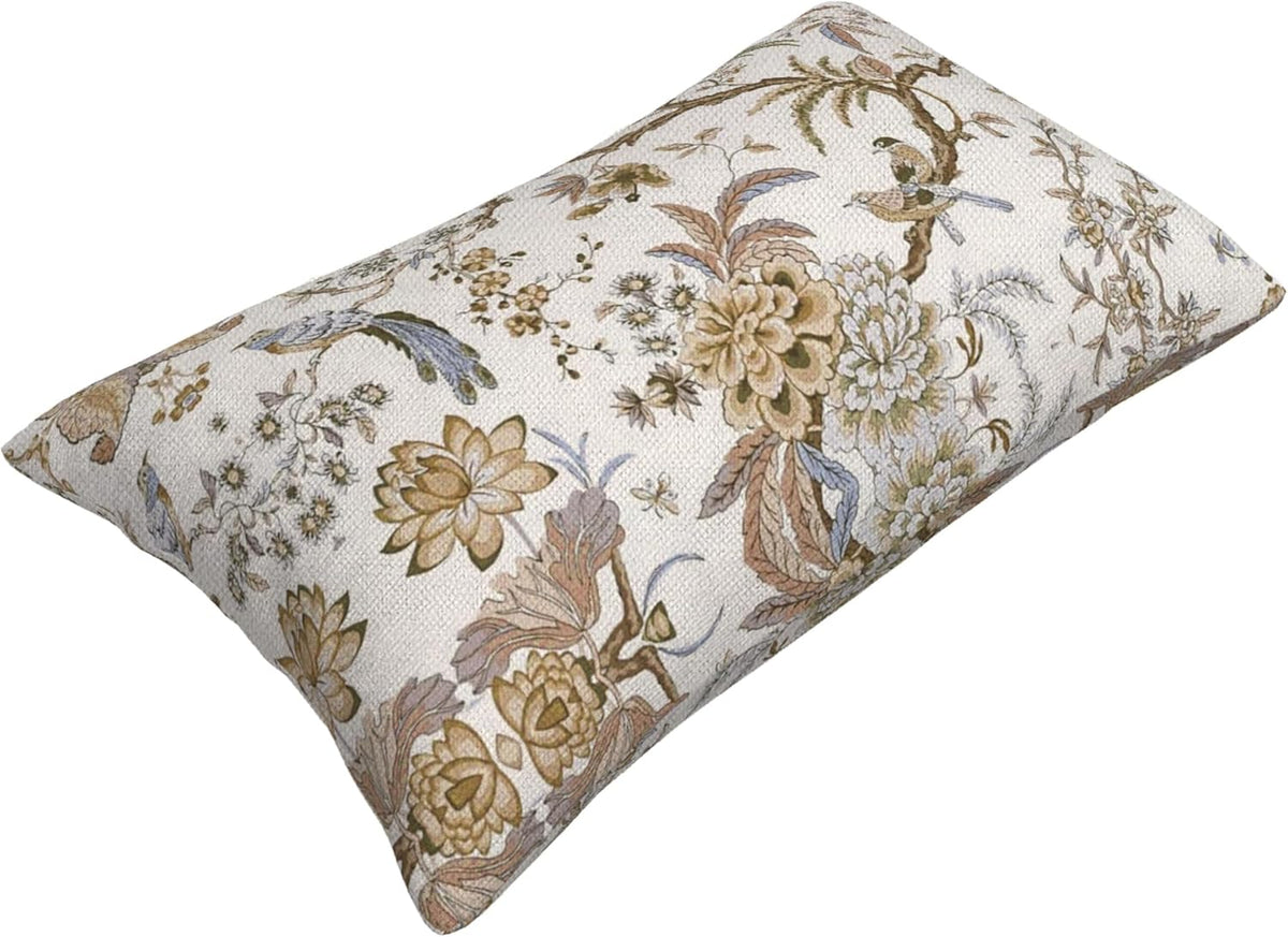 Spring Floral Birds Pillow Covers 12 x 20 Inch Set of 2 for Chinoiserie Flowers Decor Throw Pillows Brown and White Plant Outdoor Decorative Cushion Cases for Couch Bed Decorations