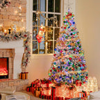 Hykolity 7.5 ft Prelit Snow Flocked Christmas Tree, Artificial Christmas Tree with 450 Color Changing LED Lights, 1446 Branch Tips, Metal Stand and Hinged Branches, 10 Colors