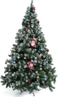 olelo 7.5 ft Artificial Christmas Tree, Snow Flocked Xmas Tree with 500 Lights, 1200 Branch Tips, 60 Decorative Pendant & 3 Decorative Socks, Metal Hinges & Foldable Base