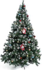 olelo 7.5 ft Artificial Christmas Tree, Snow Flocked Xmas Tree with 500 Lights, 1200 Branch Tips, 60 Decorative Pendant & 3 Decorative Socks, Metal Hinges & Foldable Base