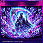 BlissYard Blacklight Skull Tapestry UV Reactive Tapestry 78x59 Inch Grim Reaper Gothic Skeleton Wall Tapestry Glowing Tapestry Large Neon Tapestry Wall Hanging for Living Room Bedroom Decor Teens