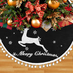 24 Inch Christmas Tree Skirt, Burlap Black Christmas Rustic Tree Skirt with Elk Deer and White Snowflake Printed for Holiday Party Xmas Tree Decoration