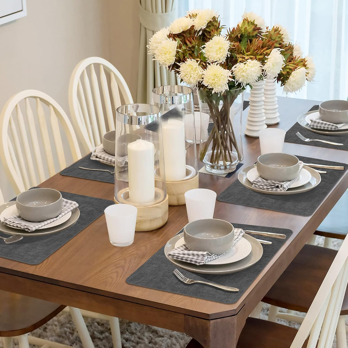 Maxpearl Faux Leather Placemats Set of 4, Waterproof - Wipe Clean - Heat Resistant - Anti Slip Dining Table Place Mats, Suitable for Indoor & Outdoor Use, 17’’×12’’, Black