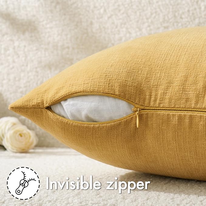 MIULEE Gold Chenille Couch Throw Pillow Covers, 18x18 | Set of 2, Soft - Image 3
