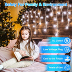 810LED 82ft Christmas Lights, 180Drops 12 Modes Cool White Christmas String Lights Outdoor Dimmable, Waterproof Christmas Decoration Fairy Lights with Timer for Indoor Eaves Party Patio Window Fence