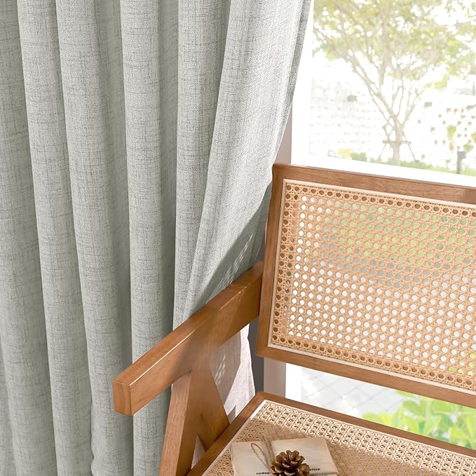 YoungsTex Light Grey Linen Semi Sheer Curtains 54 Inch Length 2 Panels | Light - Image 8