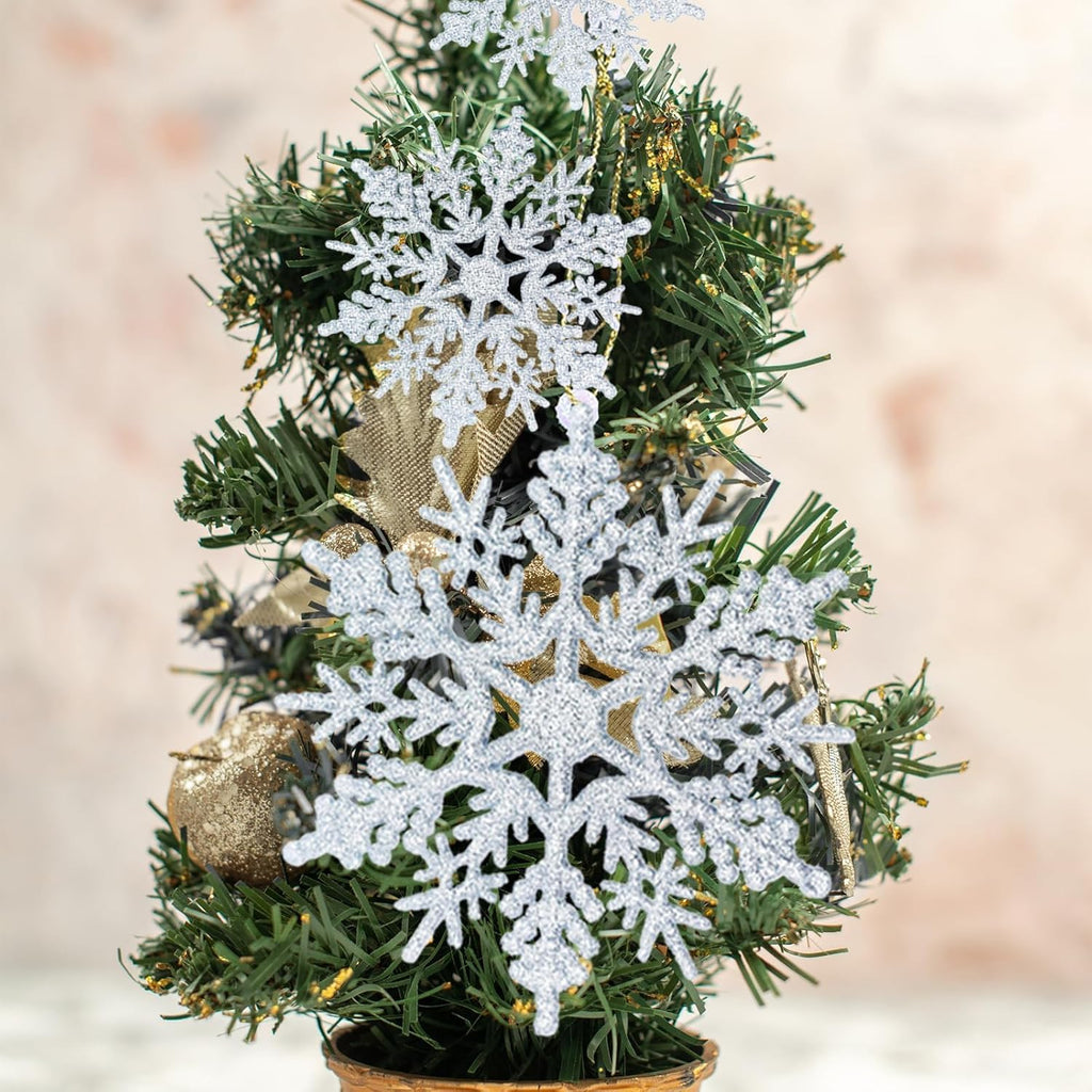 36pcs Christmas Silver Snowflake Ornaments Plastic Glitter Snow Flakes Ornaments for Winter Christmas Tree Decorations Size Varies Craft Snowflakes