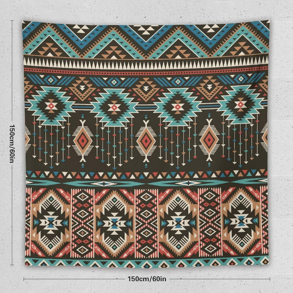 HZOHNAGO Aztec Tapestry Turquoise Blue and Brown and Native American Tribal Pattern Printed Wall Tapestry Wall Hanging for Bedroom Living Room Dorm 60" W x 60" H