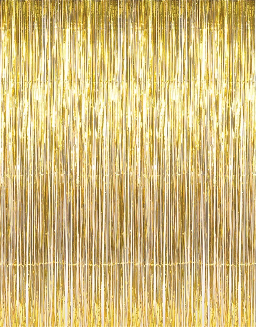 GOER 3.2 ft x 9.8 ft Metallic Tinsel Foil Fringe Curtains Party Photo Backdrop Party Streamers for Birthday,Graduation,New Year Eve Decorations Wedding Decor (1 Pack, Gold)