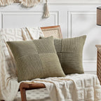 Fancy Homi 2 Packs Olive Green Decorative Throw Pillow Covers 20x20 Inch for Living Room Couch Bed Sofa, Rustic Farmhouse Boho Home Decor, Soft Corss Corduroy Patchwork Accent Cushion Case 50x50 cm