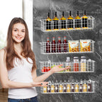 Spice Rack, 4-Pack Seasoning Organizer Wall Mount for Kitchen Storage Organization, Spice Holder Metal Shelf Saving Space for Cabinet, RV, Pantry, White