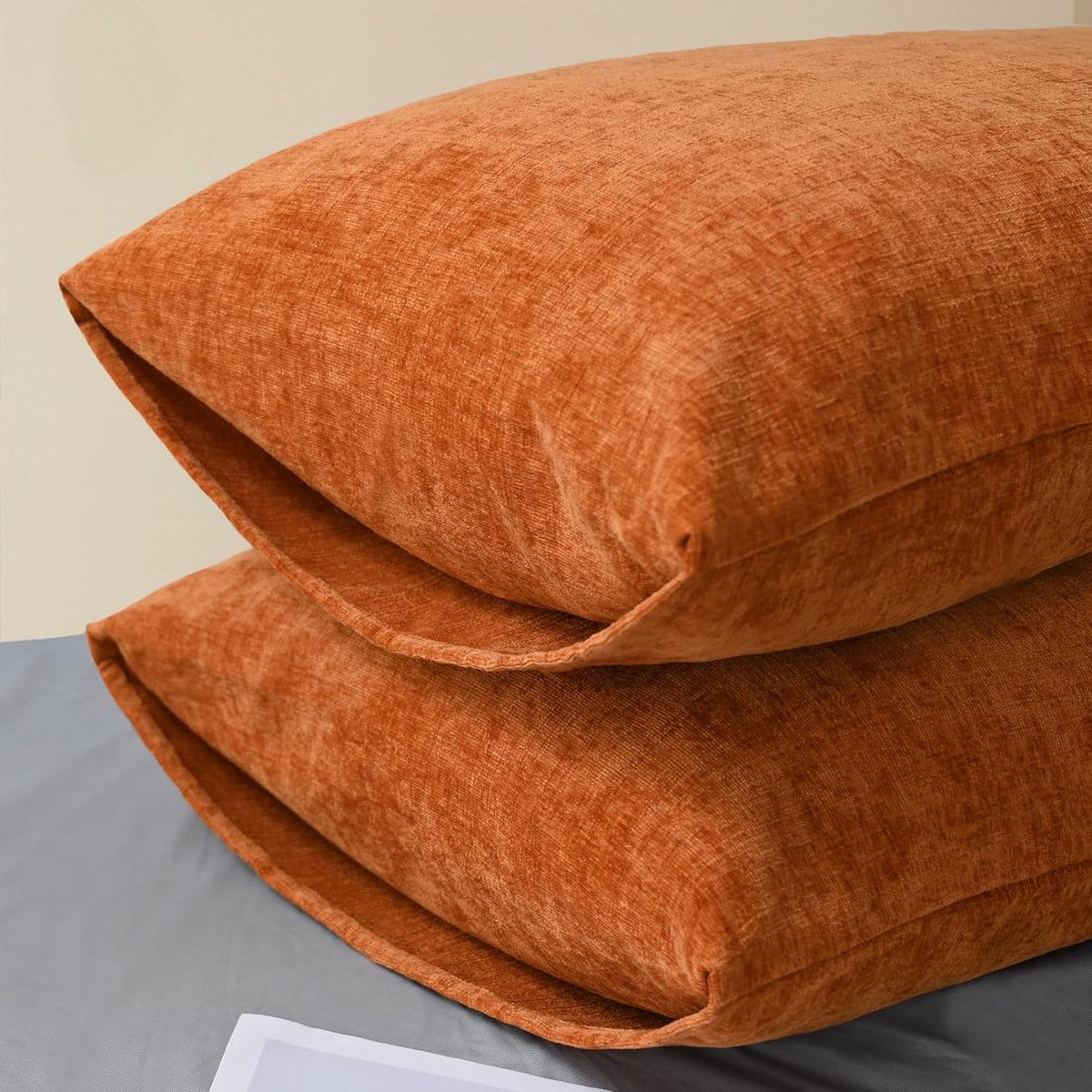 CaliTime Fall Throw Pillow Covers Decorative 20 X 26 Inches Pack of 2 Cozy Chenille Standard Pillow Shams Cases for Couch Sofa Bed Living Room Home Burnt Orange
