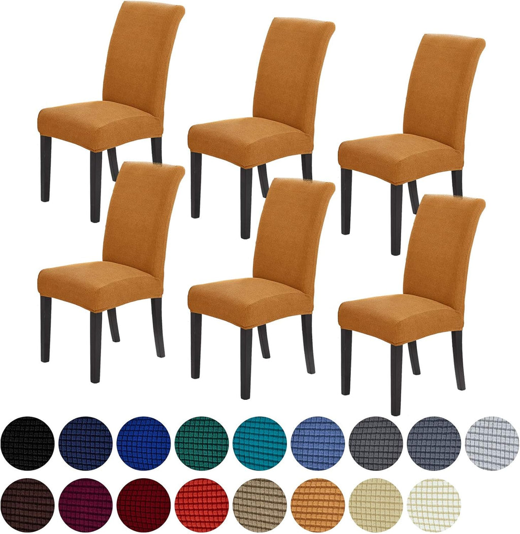 Howhic Stretch Chair Covers for Dining Room Set of 6, Removable Washable Dining Room Chair Covers, Dining Chair Slipcovers Seat Protector, Great Home Decor and Banquet Upholstery (Gold, 6 Pack)